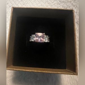 Sale Vintage Princess Cut Pink Cubic Zirconia Sterling Siver Ring
